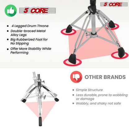 5 Core Drum Throne Sponge Padded Guitar Stool Drummer Seat for Adults & Kids - DS GT RED - VEL - 7DAY'S