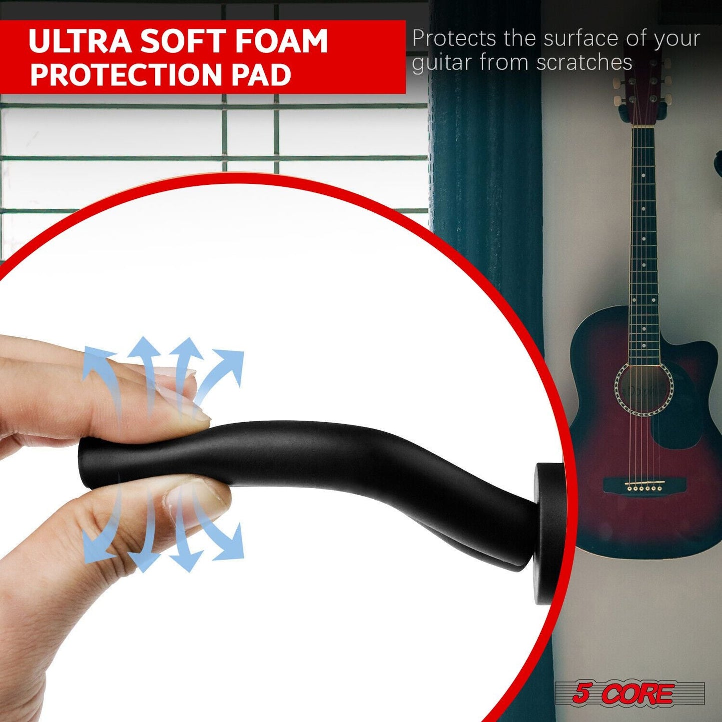 5 CORE Guitar Wall Mount Hanger Hook for Acoustic Classical Electric Bass Guitars - GH IRON 2PCS - 7DAY'S