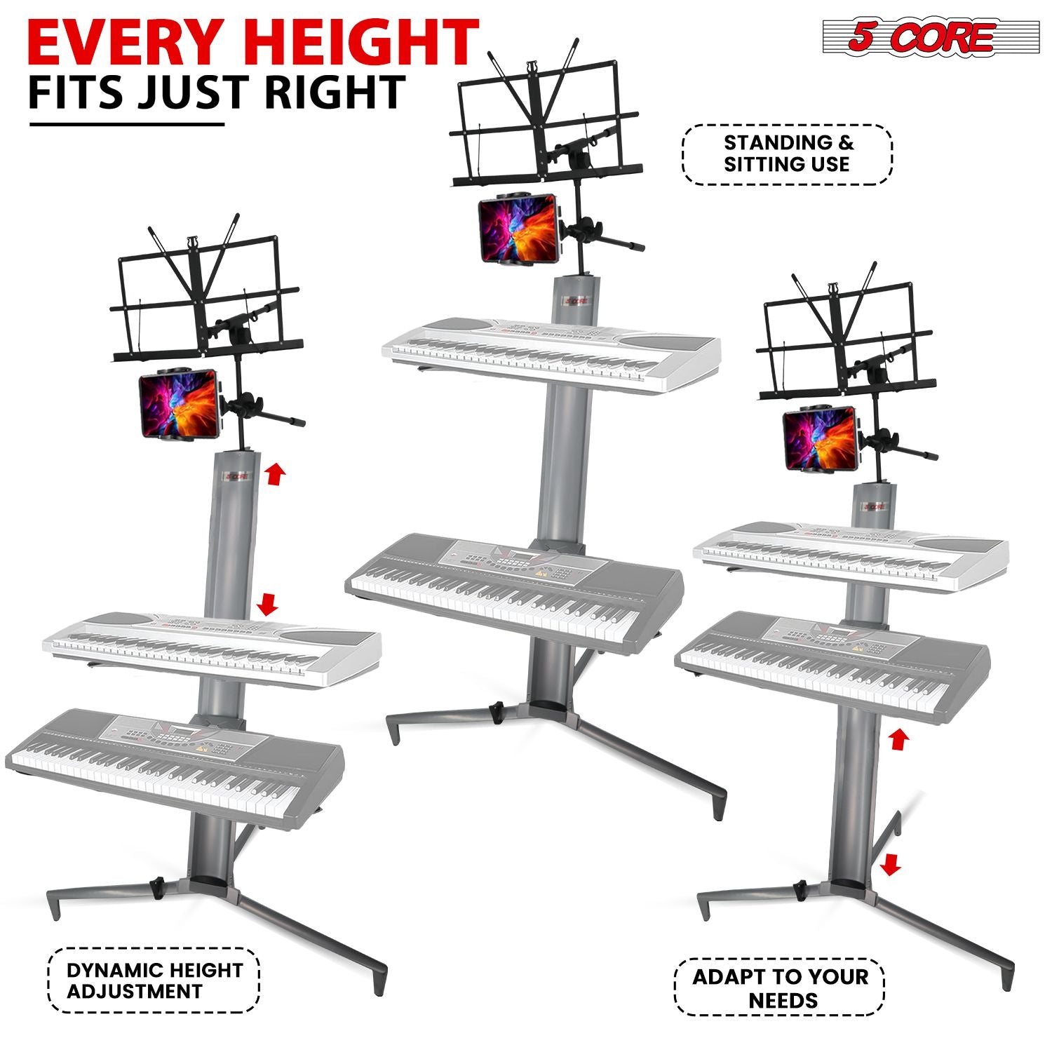 5 Core Keyboard Stand 2 Tier Aluminum Classic Adjustable Electric Piano Sturdy Holder SILVER - KS C 2TD SLV AL - 7DAY'S
