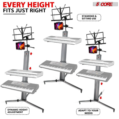 5 Core Keyboard Stand 2 Tier Aluminum Classic Adjustable Electric Piano Sturdy Holder SILVER - KS C 2TD SLV AL - 7DAY'S