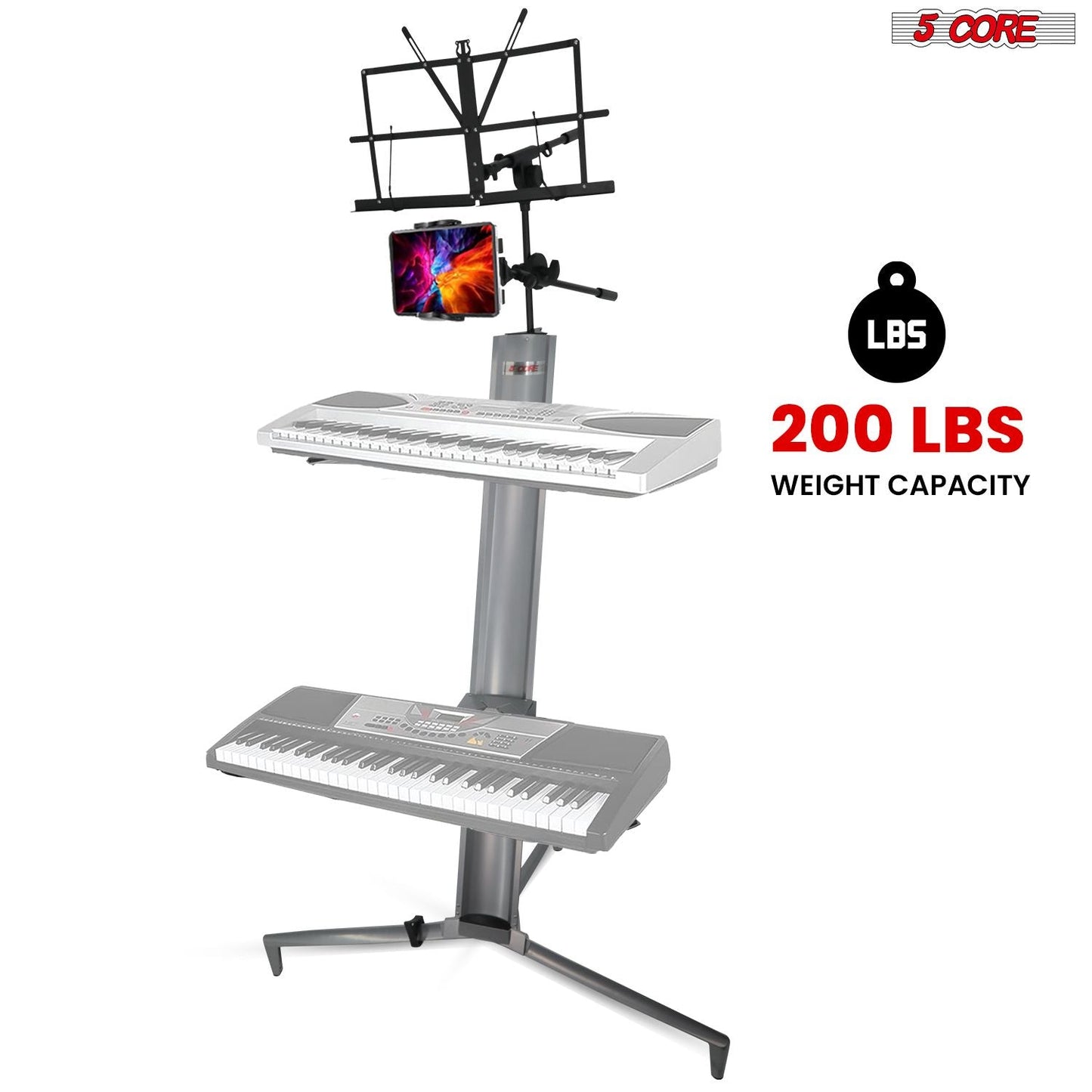 5 Core Keyboard Stand 2 Tier Aluminum Classic Adjustable Electric Piano Sturdy Holder SILVER - KS C 2TD SLV AL - 7DAY'S