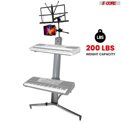 5 Core Keyboard Stand 2 Tier Aluminum Classic Adjustable Electric Piano Sturdy Holder SILVER - KS C 2TD SLV AL - 7DAY'S