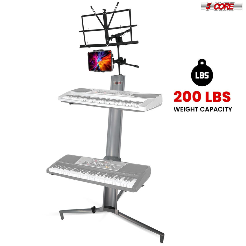 5 Core Keyboard Stand 2 Tier Aluminum Classic Adjustable Electric Piano Sturdy Holder SILVER - KS C 2TD SLV AL - 7DAY'S