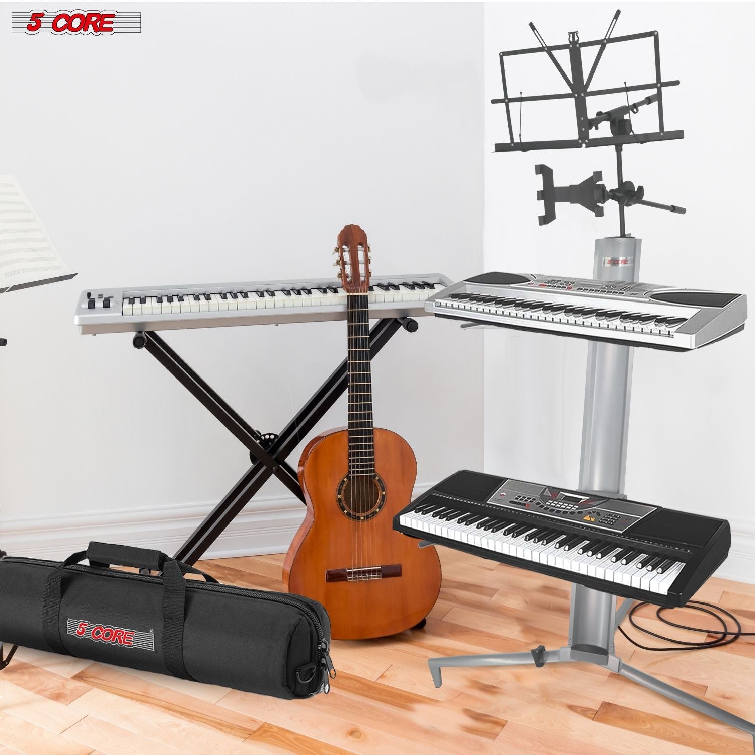 5 Core Keyboard Stand 2 Tier Aluminum Classic Adjustable Electric Piano Sturdy Holder SILVER - KS C 2TD SLV AL - 7DAY'S