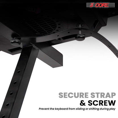 5 CORE Keyboard Stand 2 Tier Z Style Adjustable Electric Piano Riser Foldable & Heavy Duty Lift Holder With Secure Strap Mount For 54 88 Key Instruments - KS Z1 BLK HD + 2T - 7DAY'S