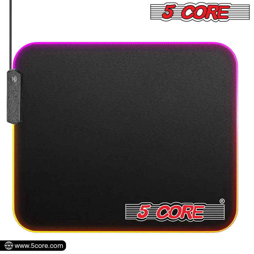 5 CORE Large RGB Gaming Mouse Pad Non - Slip Rubber Base, Waterproof 11.8 x 9.8 Inch LED Desk Mouse Mat Glowing 12 Modes Durable Stitched Edges, Great for Office and Gaming MP 300 RGB - 7DAY'S