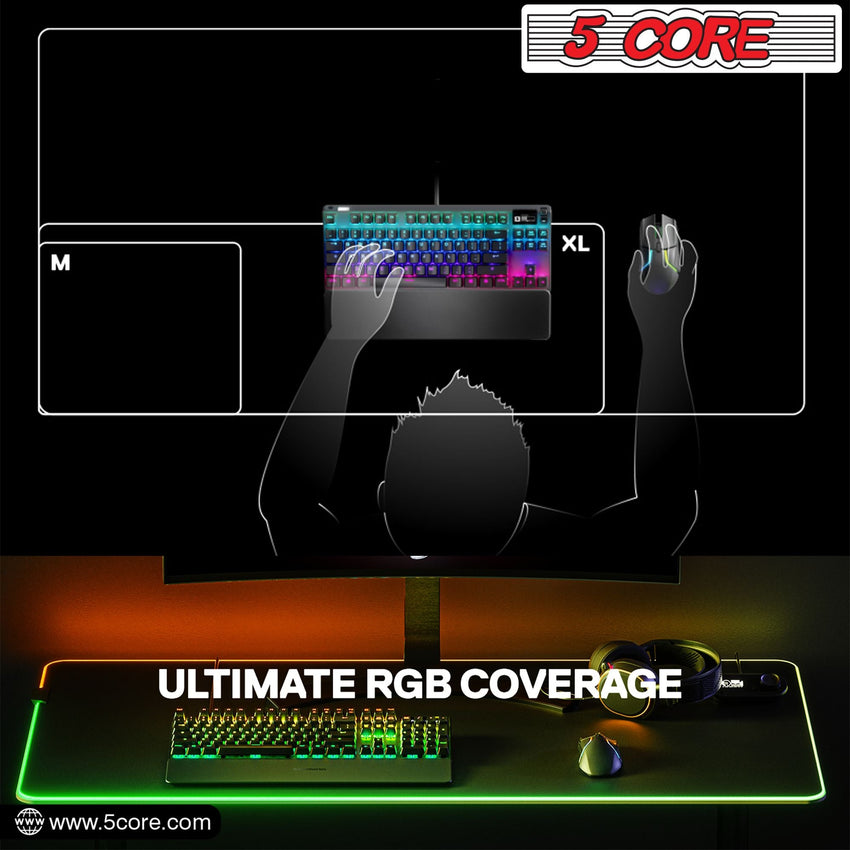 5 CORE Large RGB Gaming Mouse Pad Non - Slip Rubber Base, Waterproof 11.8 x 9.8 Inch LED Desk Mouse Mat Glowing 12 Modes Durable Stitched Edges, Great for Office and Gaming MP 300 RGB - 7DAY'S