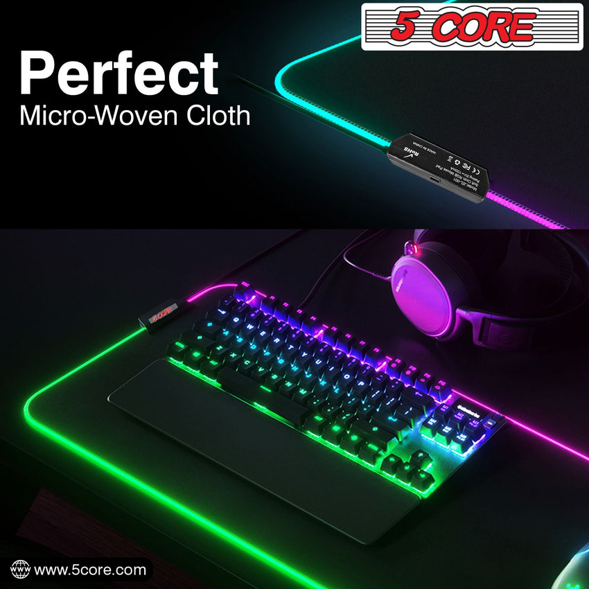 5 CORE Large RGB Gaming Mouse Pad Non - Slip Rubber Base, Waterproof 11.8 x 9.8 Inch LED Desk Mouse Mat Glowing 12 Modes Durable Stitched Edges, Great for Office and Gaming MP 300 RGB - 7DAY'S