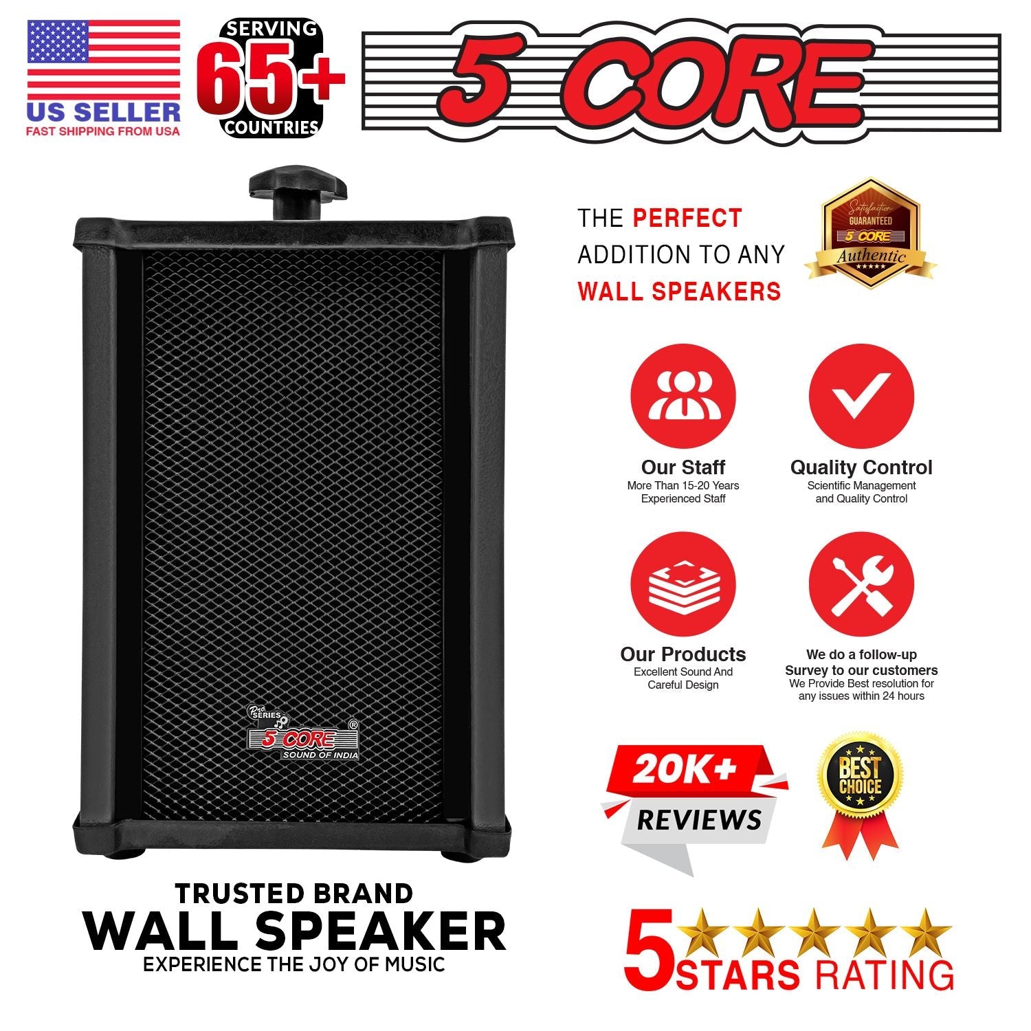 5 CORE Outdoor Speakers Pair Stereo in Wall Speaker 100W Peak Passive Mount Wired Waterproof Patio House Garage Indoor Exterior Audio System Bocinas para Casa - 10T G 2PCS - 7DAY'S