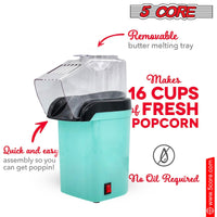 5 Core Popcorn Machine 16 Cup Capacity Hot Air Popper Mini Portable Tabletop Electric Pop Corn Maker Maquina Para Hacer Palomitas De Maiz For Home Movie Party - 7DAY'S