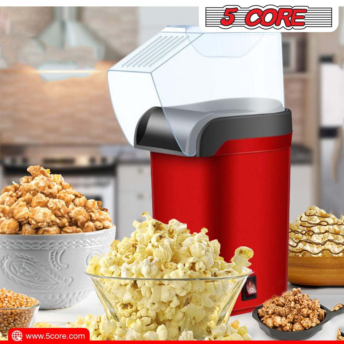 5 Core Popcorn Machine 16 Cup Capacity Hot Air Popper Mini Portable Tabletop Electric Pop Corn Maker Maquina Para Hacer Palomitas De Maiz For Home Movie Party - 7DAY'S