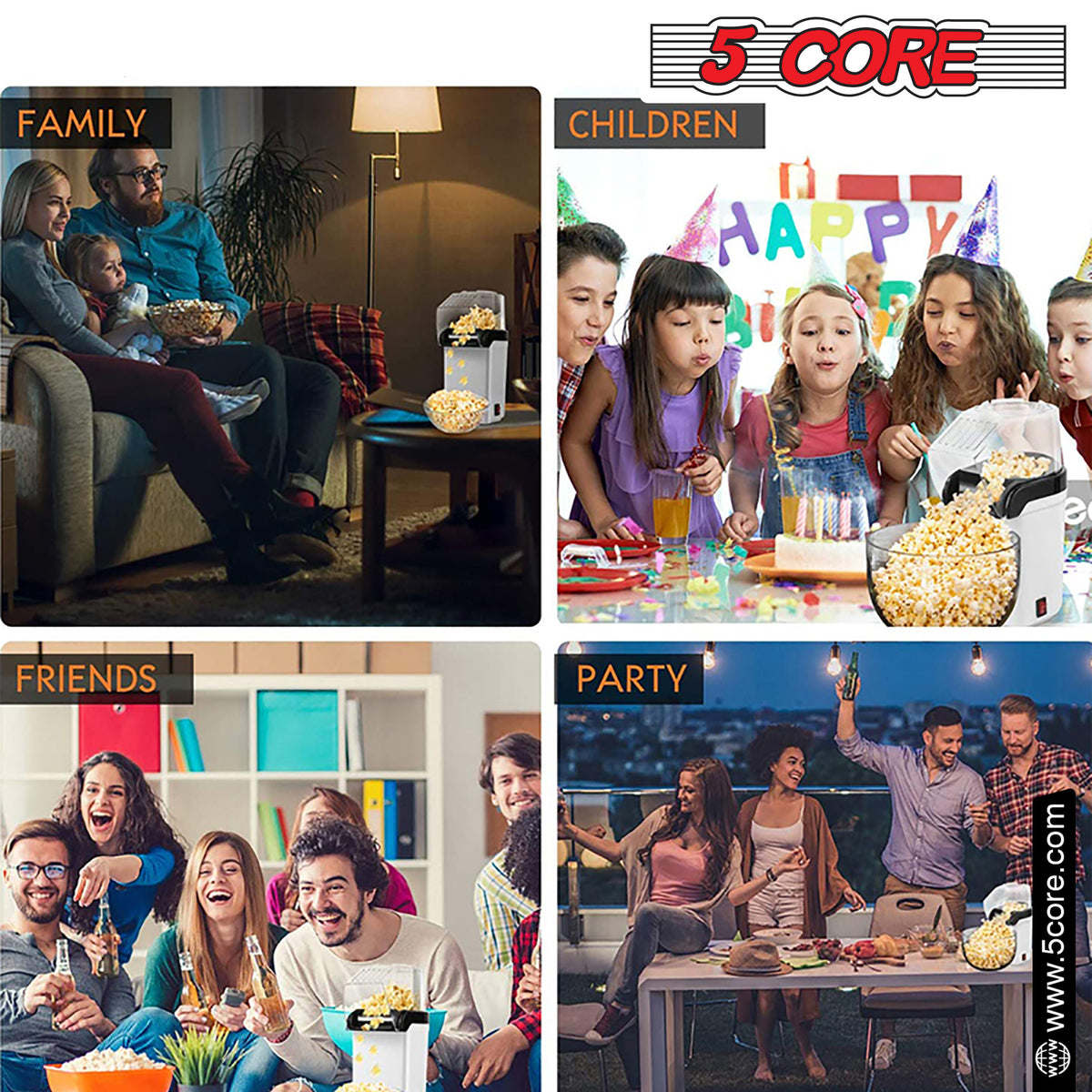 5 Core Popcorn Machine 16 Cup Capacity Hot Air Popper Mini Portable Tabletop Electric Pop Corn Maker Maquina Para Hacer Palomitas De Maiz For Home Movie Party - 7DAY'S