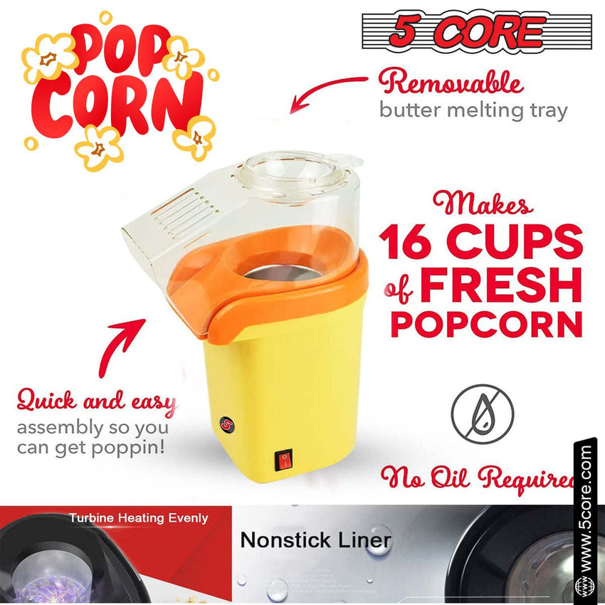 5 Core Popcorn Machine 16 Cup Capacity Hot Air Popper Mini Portable Tabletop Electric Pop Corn Maker Maquina Para Hacer Palomitas De Maiz For Home Movie Party - 7DAY'S
