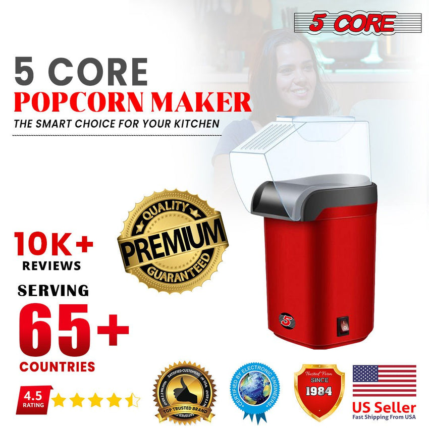 5 Core Popcorn Machine 16 Cup Capacity Hot Air Popper Mini Portable Tabletop Electric Pop Corn Maker Maquina Para Hacer Palomitas De Maiz For Home Movie Party - 7DAY'S