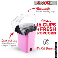 5 Core Popcorn Machine 16 Cup Capacity Hot Air Popper Mini Portable Tabletop Electric Pop Corn Maker Maquina Para Hacer Palomitas De Maiz For Home Movie Party - 7DAY'S