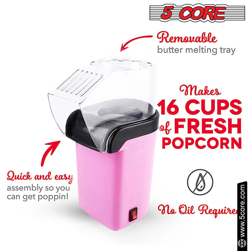 5 Core Popcorn Machine 16 Cup Capacity Hot Air Popper Mini Portable Tabletop Electric Pop Corn Maker Maquina Para Hacer Palomitas De Maiz For Home Movie Party - 7DAY'S