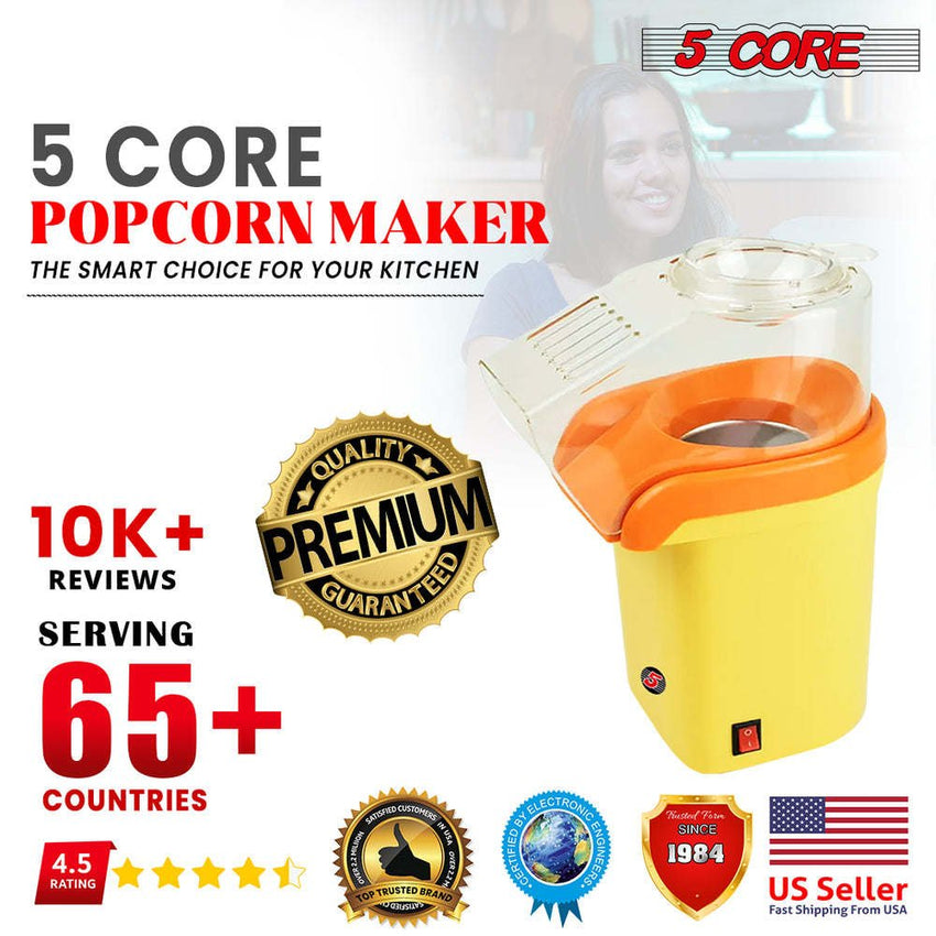 5 Core Popcorn Machine 16 Cup Capacity Hot Air Popper Mini Portable Tabletop Electric Pop Corn Maker Maquina Para Hacer Palomitas De Maiz For Home Movie Party - 7DAY'S