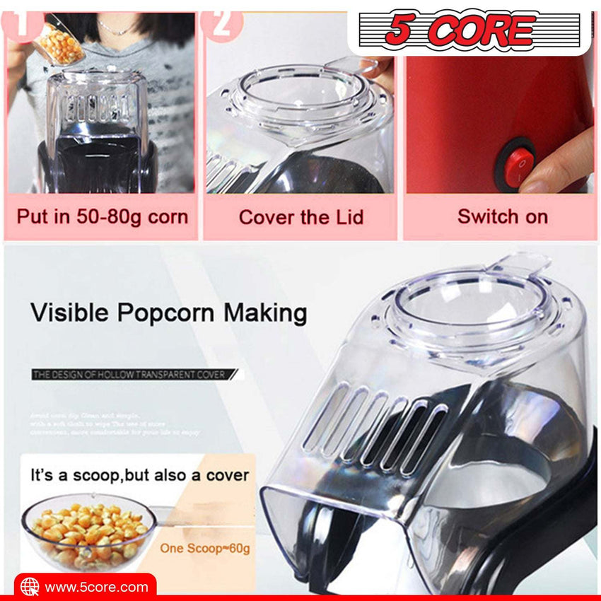 5 Core Popcorn Machine 16 Cup Capacity Hot Air Popper Mini Portable Tabletop Electric Pop Corn Maker Maquina Para Hacer Palomitas De Maiz For Home Movie Party - 7DAY'S
