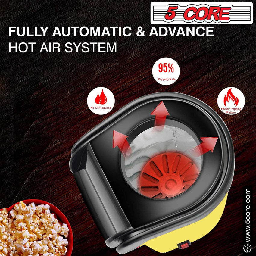 5 Core Popcorn Machine 16 Cup Capacity Hot Air Popper Mini Portable Tabletop Electric Pop Corn Maker Maquina Para Hacer Palomitas De Maiz For Home Movie Party - 7DAY'S