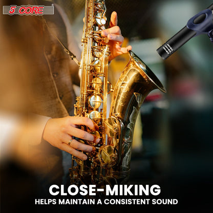 5 CORE Professional Instrument Microphone Pencil Mic Condenser Cardioid Unidirectional Stick Microfono with Windscreen Mic Clip & Case - INSTRU MIC 300 BLK - 7DAY'S