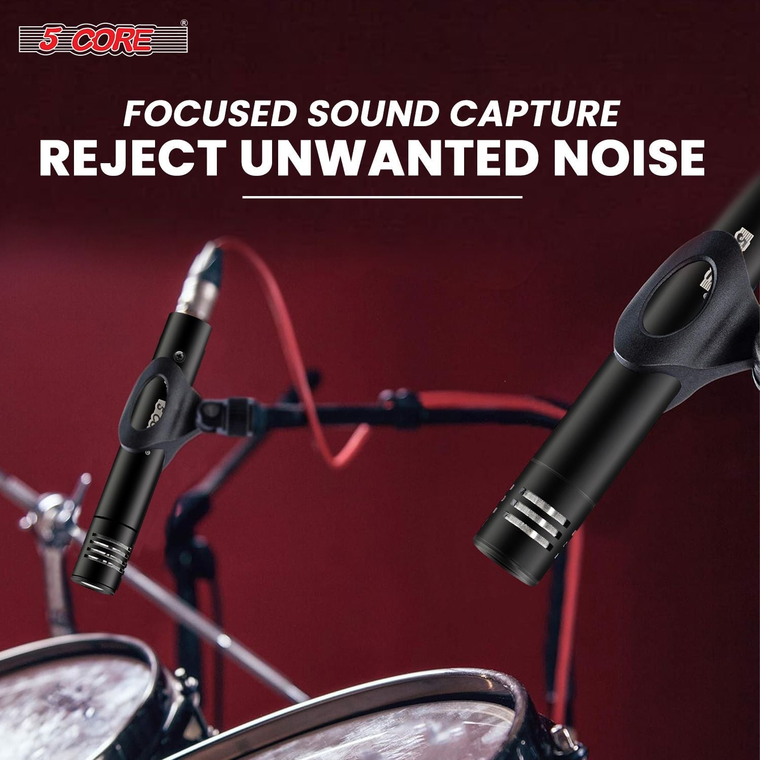 5 CORE Professional Instrument Microphone Pencil Mic Condenser Cardioid Unidirectional Stick Microfono with Windscreen Mic Clip & Case - INSTRU MIC 300 BLK - 7DAY'S