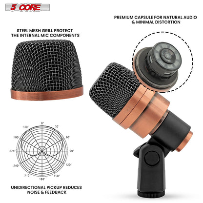 5 CORE Snare Microphone Copper Finish XLR Wired Cardioid Uni Directional Tom Kick Drum Mic w Swivel Mount Steel Mesh Grille Rim Mount - SNARE XP COPPERX - 7DAY'S