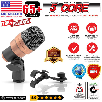5 CORE Snare Microphone Copper Finish XLR Wired Cardioid Uni Directional Tom Kick Drum Mic w Swivel Mount Steel Mesh Grille Rim Mount - SNARE XP COPPERX - 7DAY'S