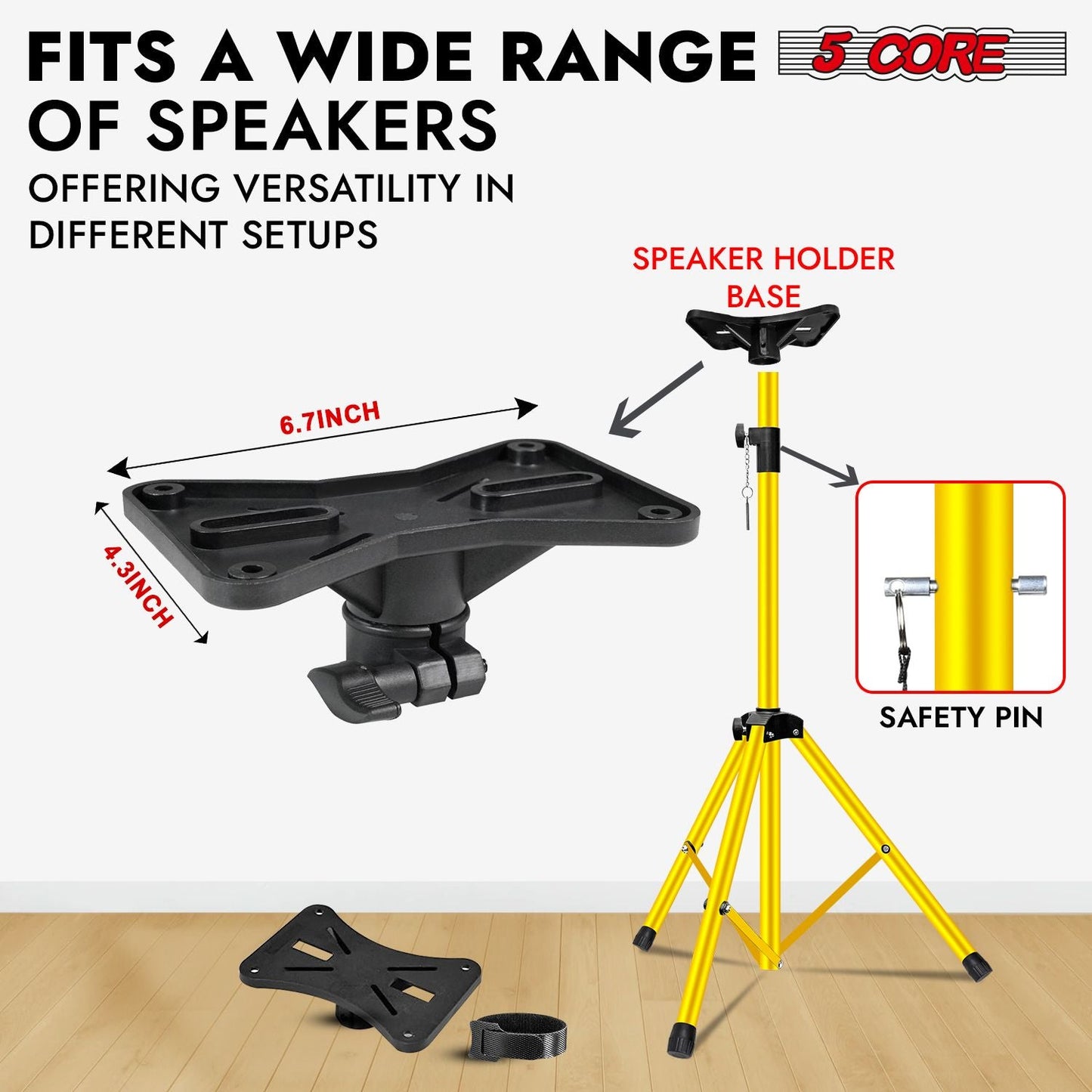 5 Core Speaker Stand 2Pcs Tripod Floor Tall Adjustable Up to 72 Inch DJ Studio Monitor Stands Pole Mount - 7DAY'S