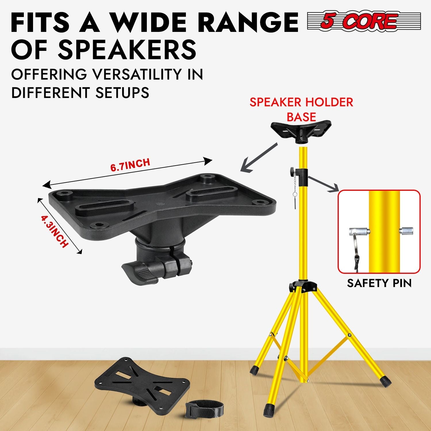 5 Core Speaker Stand 2Pcs Tripod Floor Tall Adjustable Up to 72 Inch DJ Studio Monitor Stands Pole Mount - 7DAY'S