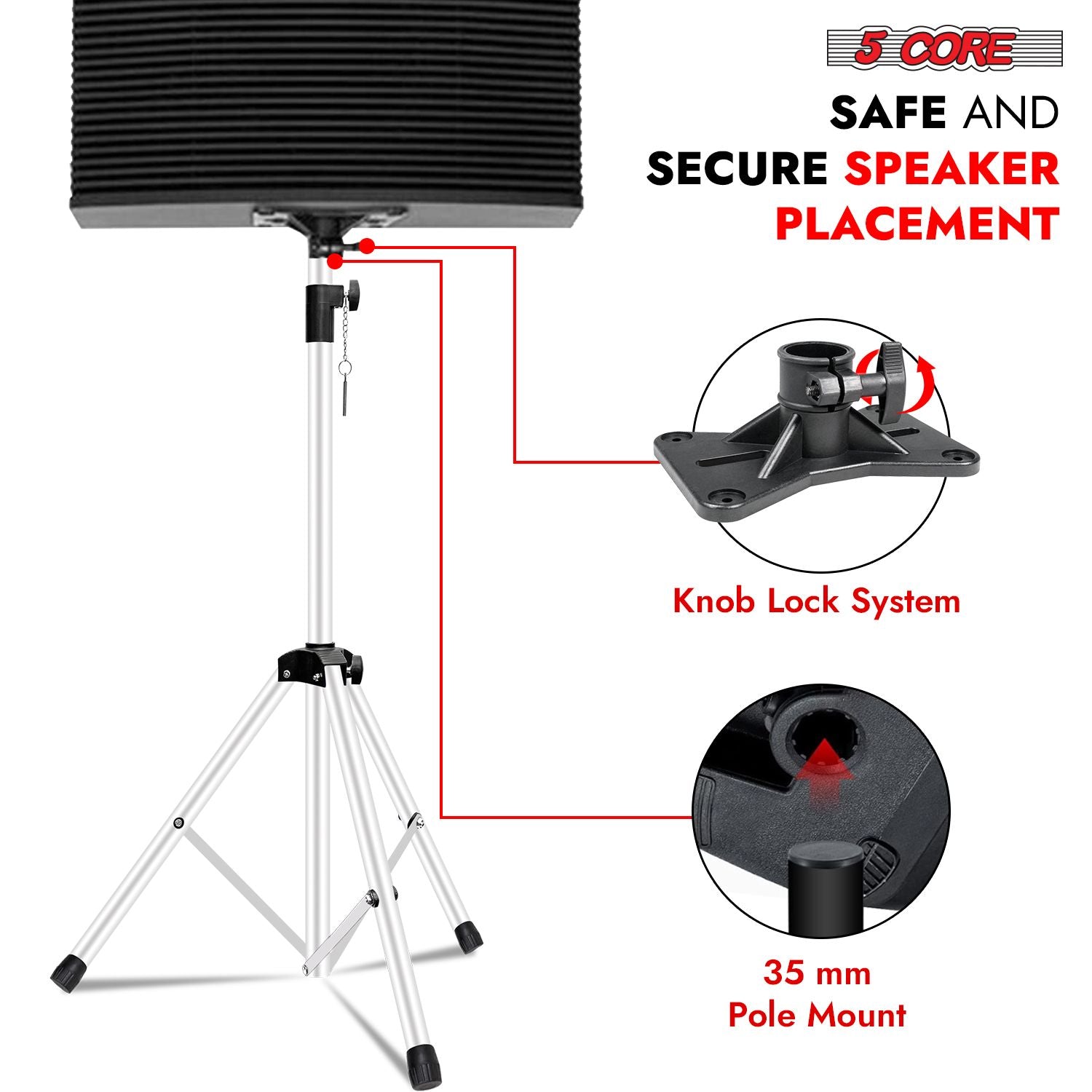 5 Core Speaker Stand 2Pcs Tripod Floor Tall Adjustable Up to 72 Inch DJ Studio Monitor Stands Pole Mount - 7DAY'S