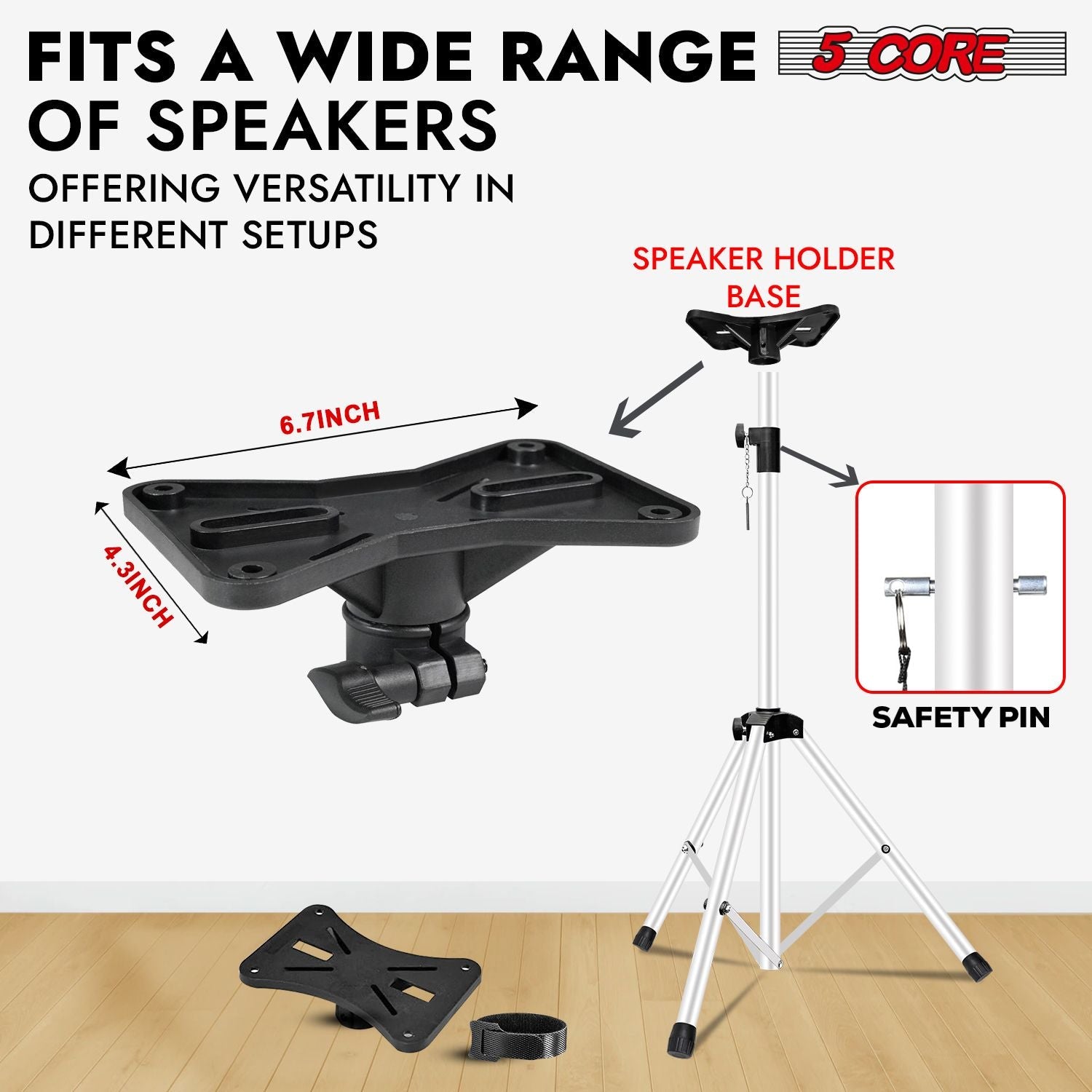 5 Core Speaker Stand 2Pcs Tripod Floor Tall Adjustable Up to 72 Inch DJ Studio Monitor Stands Pole Mount - 7DAY'S