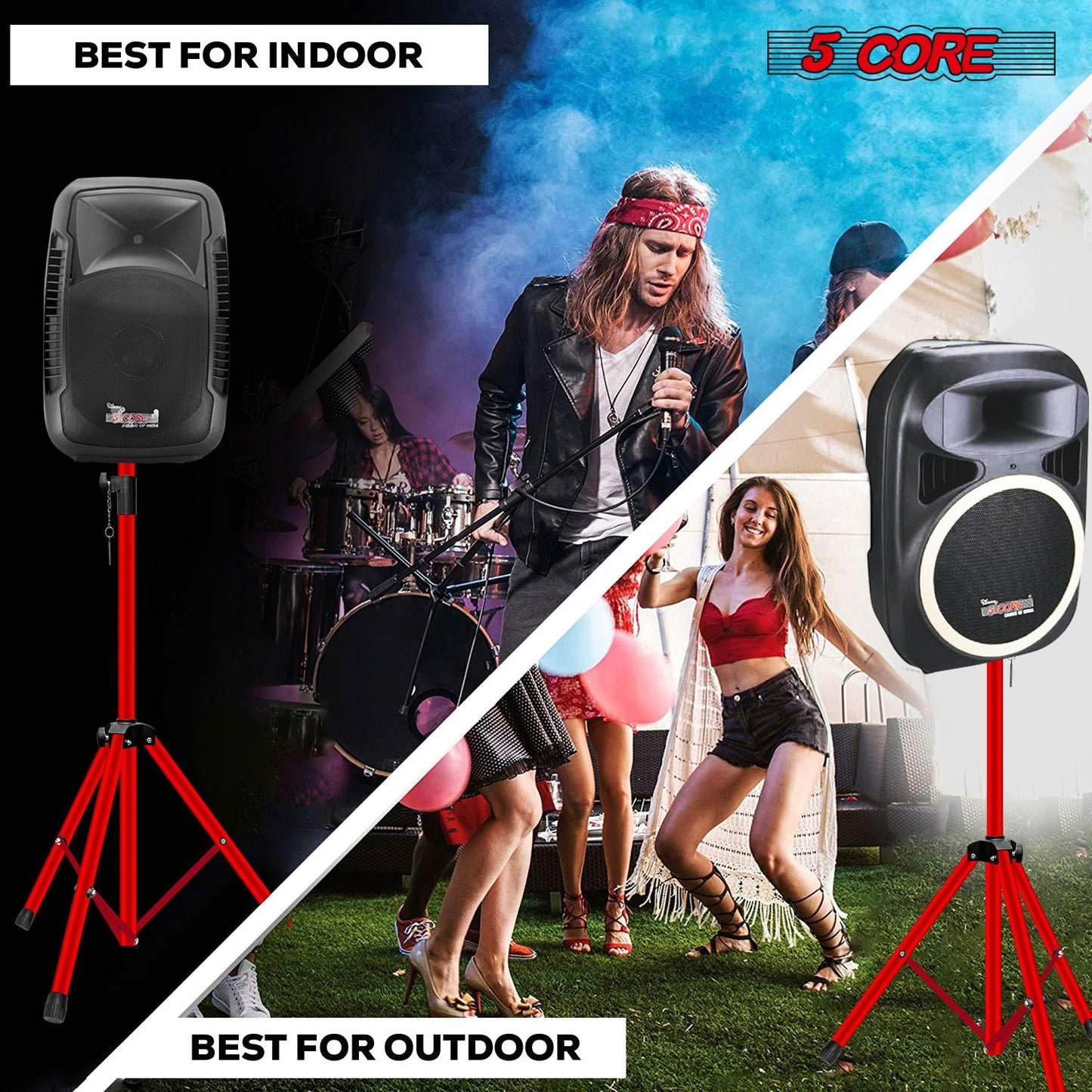 5 Core Speaker Stand 2Pcs Tripod Floor Tall Adjustable Up to 72 Inch DJ Studio Monitor Stands Pole Mount - 7DAY'S