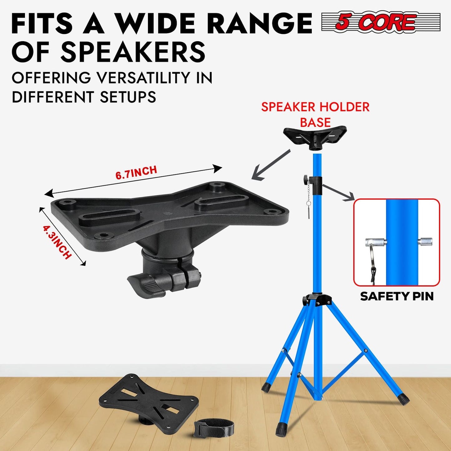 5 Core Speaker Stand 2Pcs Tripod Floor Tall Adjustable Up to 72 Inch DJ Studio Monitor Stands Pole Mount - 7DAY'S