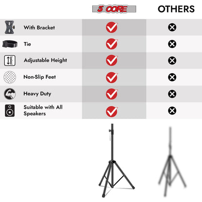 5 Core Speaker Stand 2Pcs Tripod Floor Tall Adjustable Up to 72 Inch DJ Studio Monitor Stands Pole Mount - 7DAY'S