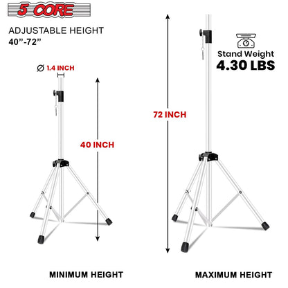 5 Core Speaker Stand 2Pcs Tripod Floor Tall Adjustable Up to 72 Inch DJ Studio Monitor Stands Pole Mount - 7DAY'S