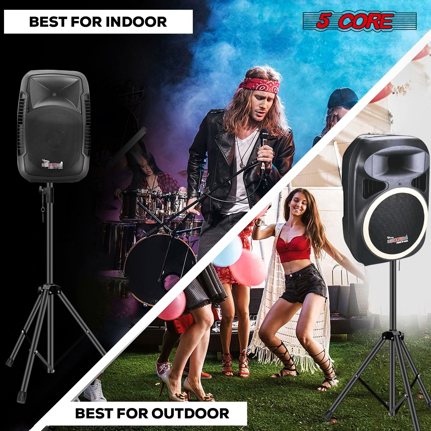 5 Core Speaker Stand 2Pcs Tripod Floor Tall Adjustable Up to 72 Inch DJ Studio Monitor Stands Pole Mount - 7DAY'S