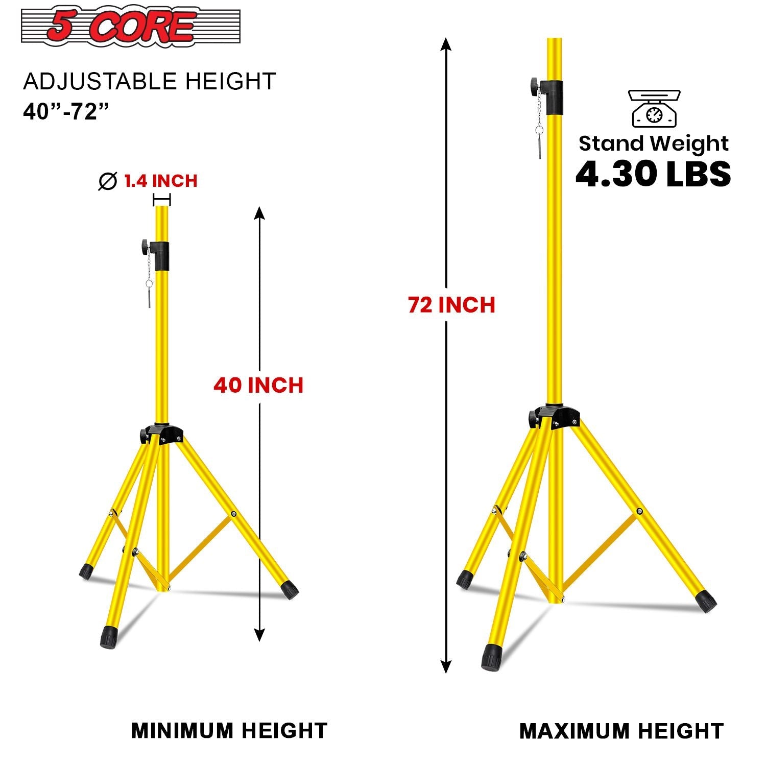5 Core Speaker Stand 2Pcs Tripod Floor Tall Adjustable Up to 72 Inch DJ Studio Monitor Stands Pole Mount - 7DAY'S
