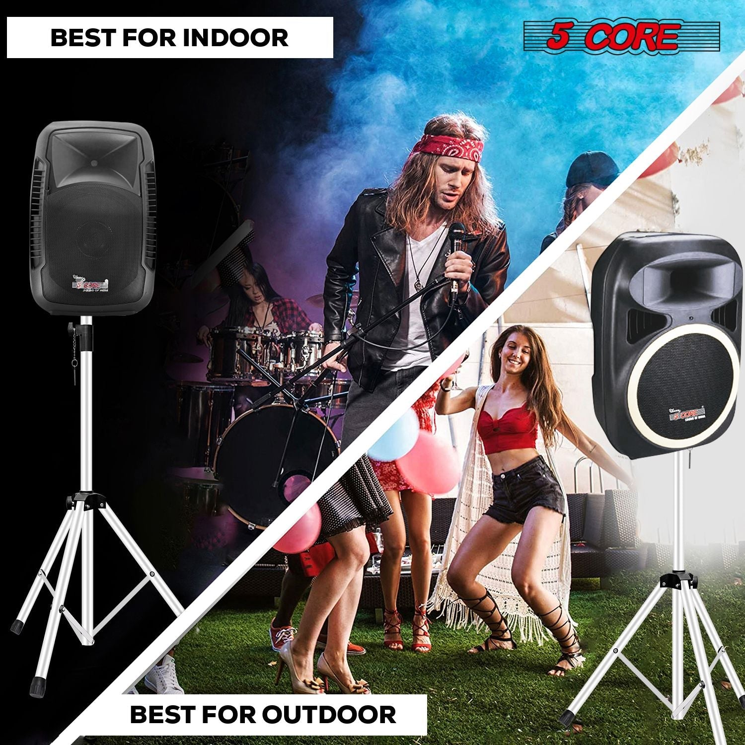 5 Core Speaker Stand 2Pcs Tripod Floor Tall Adjustable Up to 72 Inch DJ Studio Monitor Stands Pole Mount - 7DAY'S