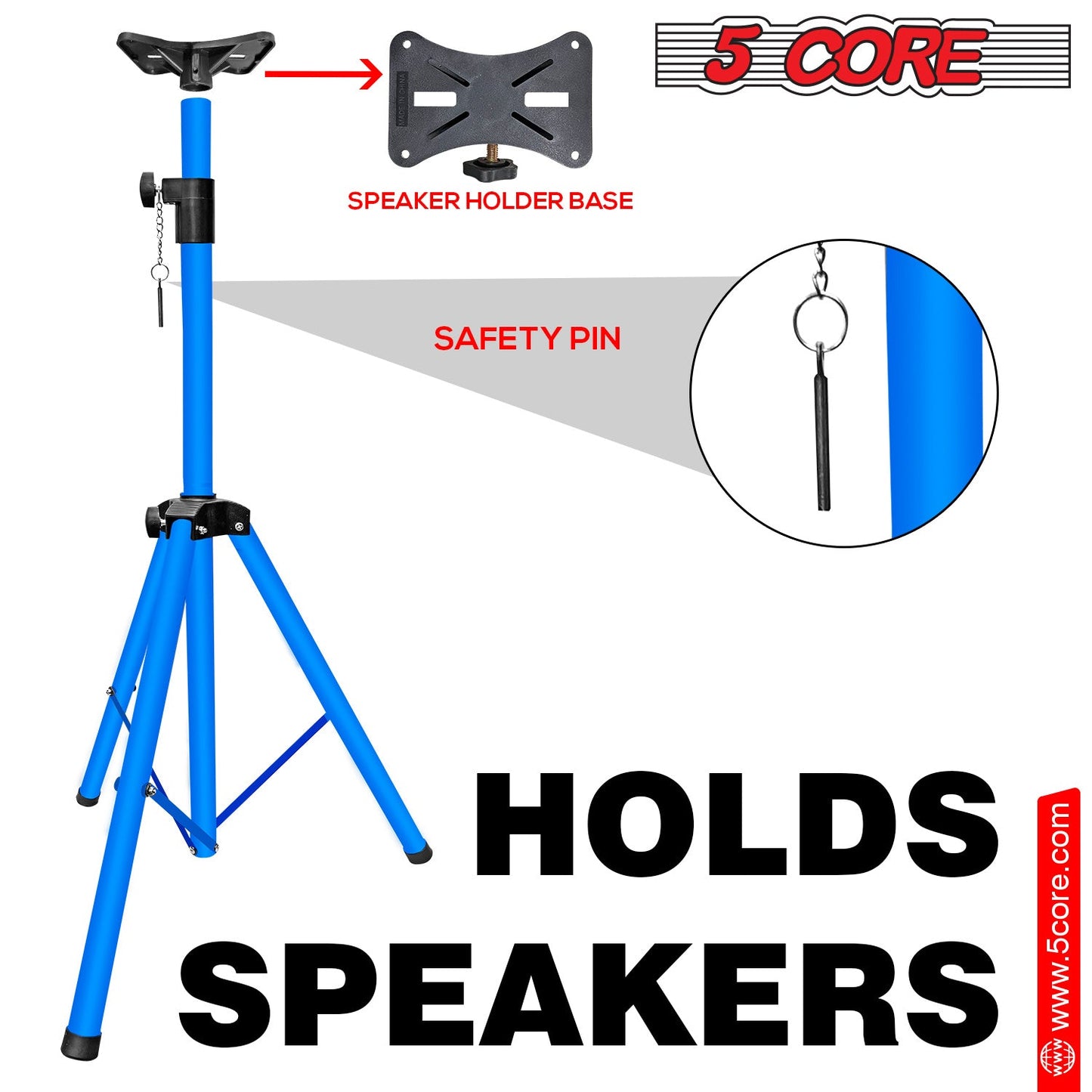 5 Core Speaker Stand Tripod Floor Tall Adjustable Up to 72 Inch DJ Studio Monitor Stands Pole Mount - SS ECO 1PK WOB - 7DAY'S