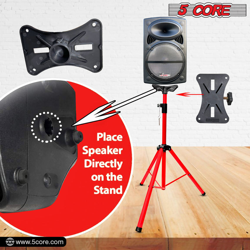 5 Core Speaker Stand Tripod Floor Tall Adjustable Up to 72 Inch DJ Studio Monitor Stands Pole Mount - SS ECO 1PK WOB - 7DAY'S