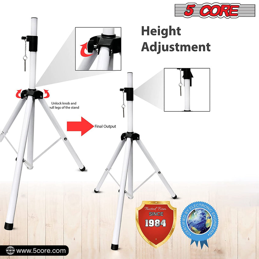 5 Core Speaker Stand Tripod Floor Tall Adjustable Up to 72 Inch DJ Studio Monitor Stands Pole Mount - SS ECO 1PK WOB - 7DAY'S