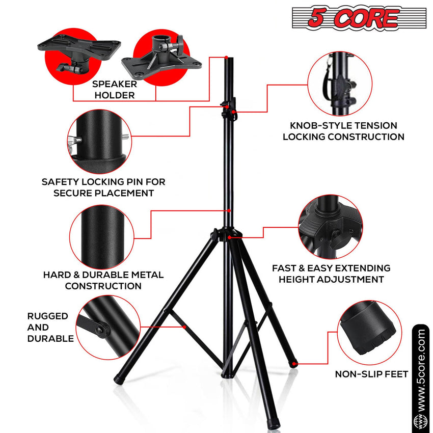 5 Core Speaker Stand Tripod Floor Tall Adjustable Up to 72 Inch DJ Studio Monitor Stands Pole Mount - SS ECO 1PK WOB - 7DAY'S