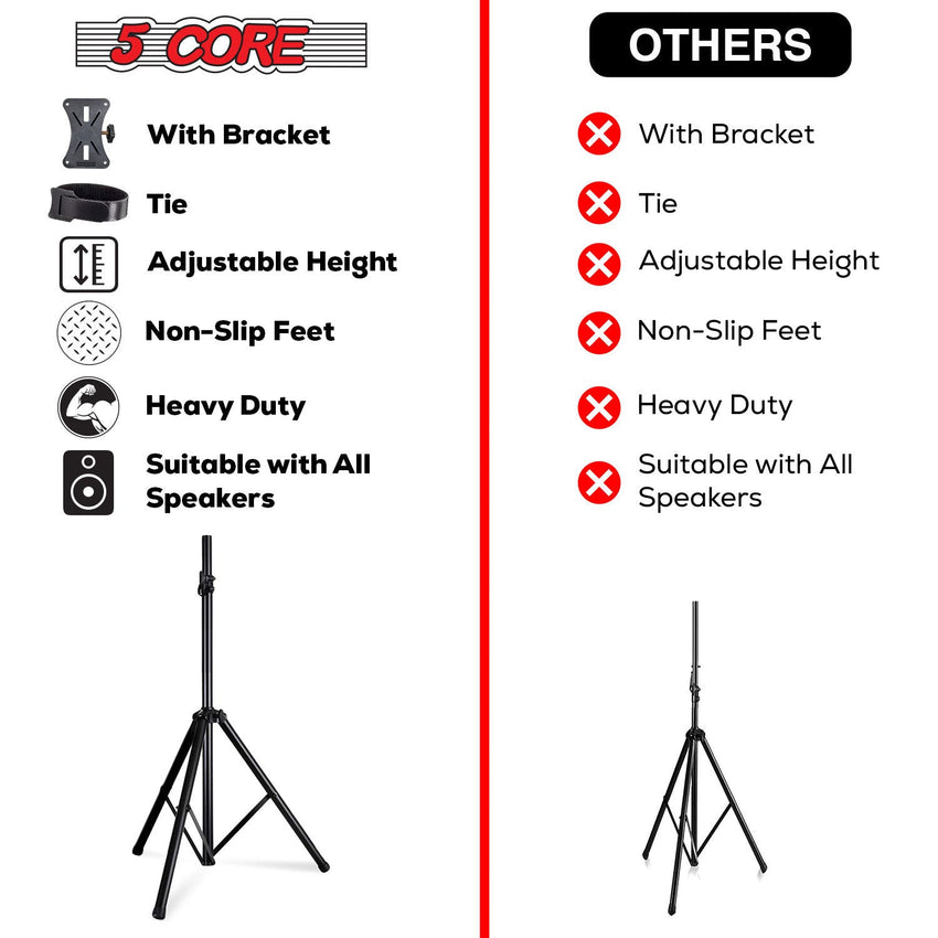 5 Core Speaker Stand Tripod Floor Tall Adjustable Up to 72 Inch DJ Studio Monitor Stands Pole Mount - SS ECO 1PK WOB - 7DAY'S