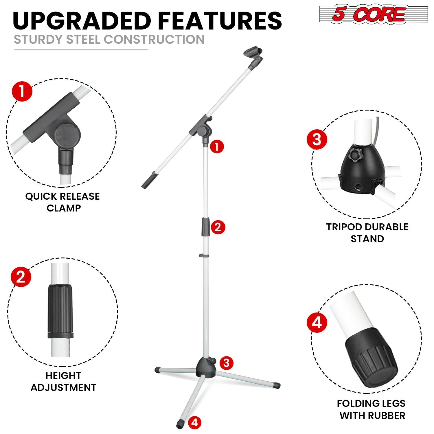 5 Core Tripod Mic Stand Floor 2Pcs Adjustable 18 to 72 Inches Sturdy Boom Arm Holder Microphone Stands Pedestal Para Microfono for Singing - 7DAY'S