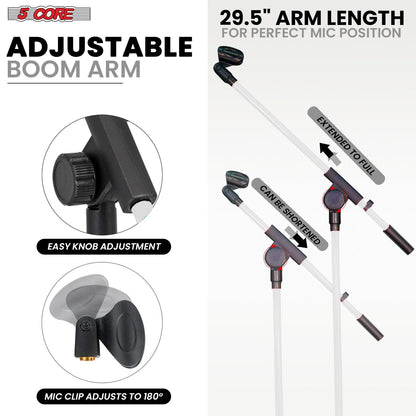 5 Core Tripod Mic Stand Floor 2Pcs Adjustable 18 to 72 Inches Sturdy Boom Arm Holder Microphone Stands Pedestal Para Microfono for Singing - 7DAY'S
