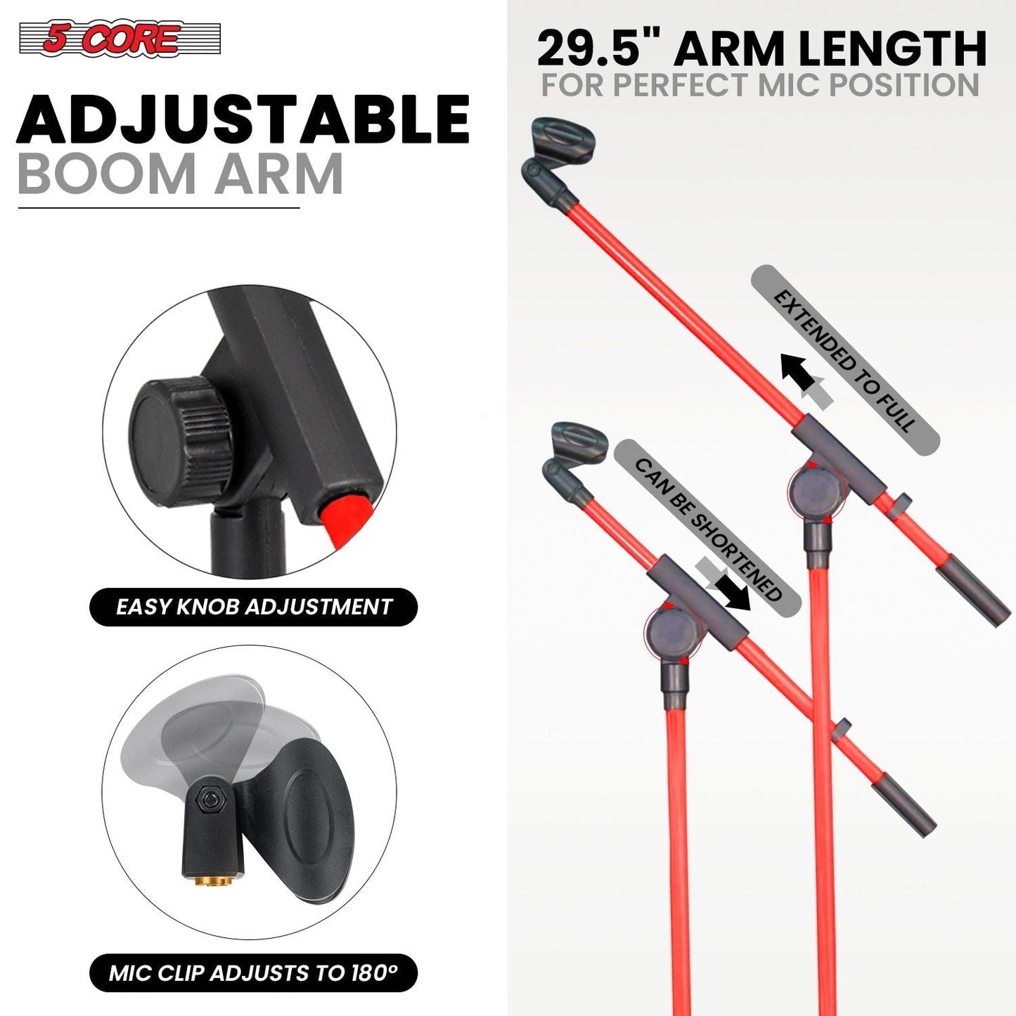 5 Core Tripod Mic Stand Floor 2Pcs Adjustable 18 to 72 Inches Sturdy Boom Arm Holder Microphone Stands Pedestal Para Microfono for Singing - 7DAY'S