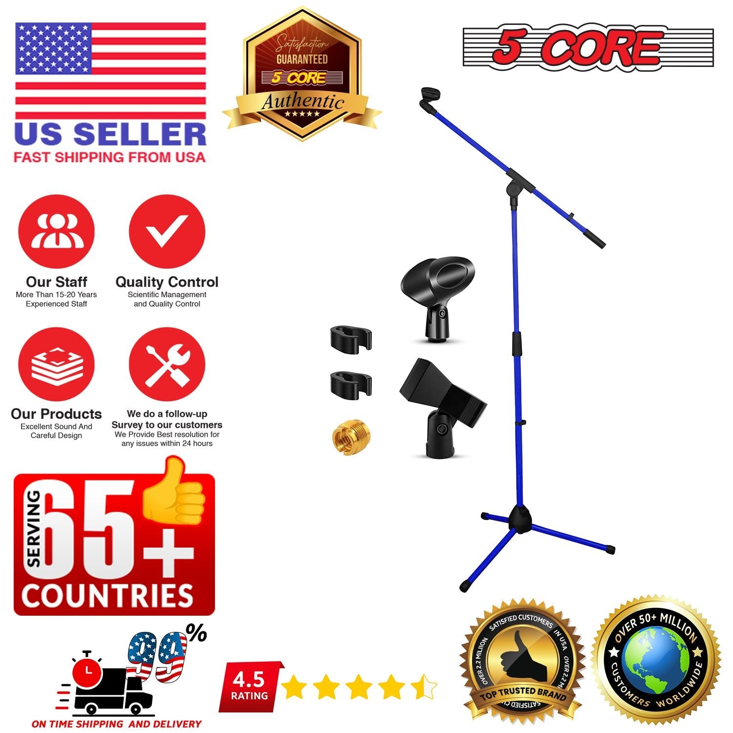 5 Core Tripod Mic Stand Floor 2Pcs Adjustable 18 to 72 Inches Sturdy Boom Arm Holder Microphone Stands Pedestal Para Microfono for Singing - 7DAY'S