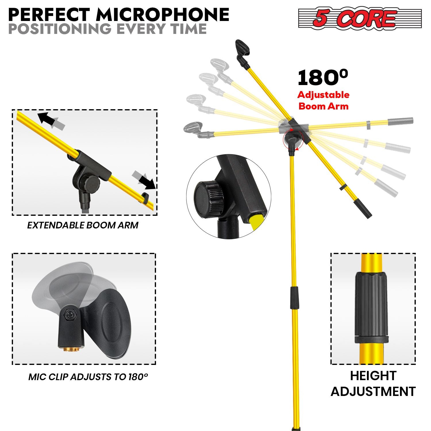 5 Core Tripod Mic Stand Floor 2Pcs Adjustable 18 to 72 Inches Sturdy Boom Arm Holder Microphone Stands Pedestal Para Microfono for Singing - 7DAY'S
