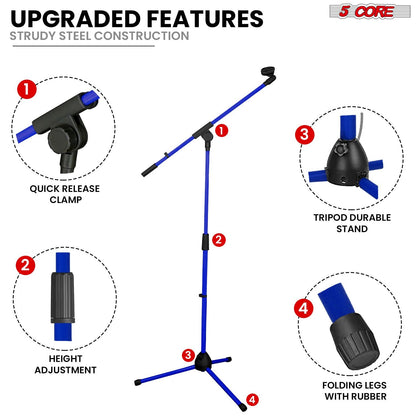5 Core Tripod Mic Stand Floor 2Pcs Adjustable 18 to 72 Inches Sturdy Boom Arm Holder Microphone Stands Pedestal Para Microfono for Singing - 7DAY'S