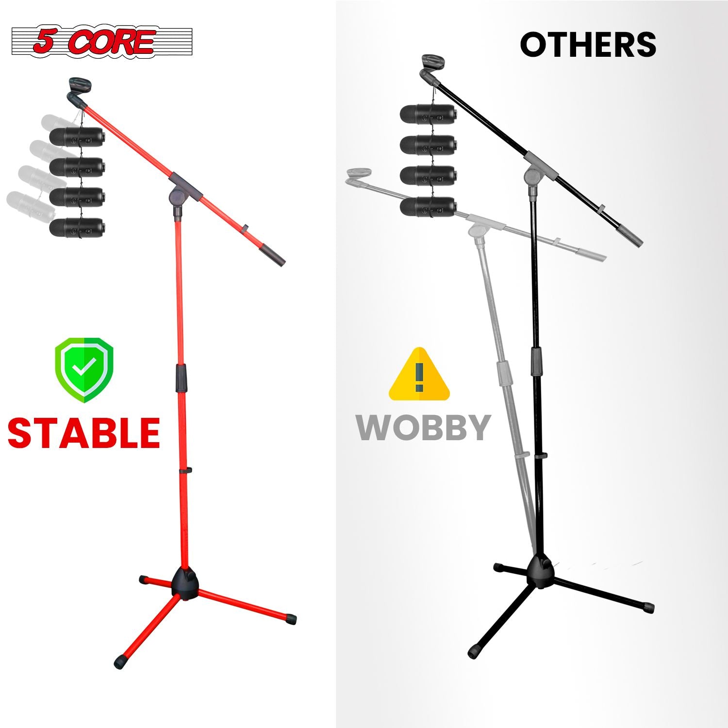 5 Core Tripod Mic Stand Floor 4Pcs Adjustable 18 to 72 Inches Sturdy Boom Arm Holder Microphone Stands Pedestal Para Microfono for Singing - 7DAY'S